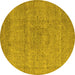 Round Machine Washable Oriental Yellow Industrial Rug, wshurb1764yw