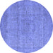 Round Machine Washable Oriental Blue Industrial Rug, wshurb1764blu