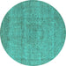 Round Oriental Turquoise Industrial Rug, urb1764turq