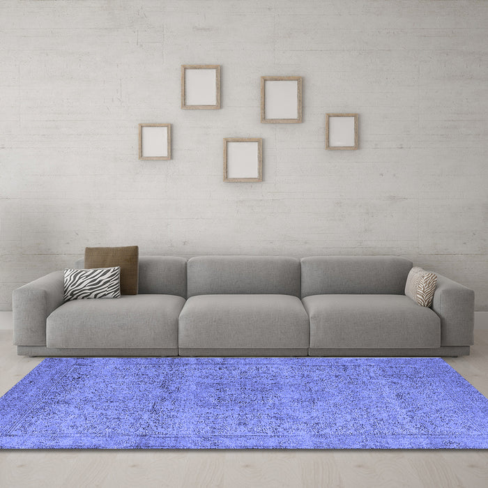Machine Washable Oriental Blue Industrial Rug in a Living Room, wshurb1764blu