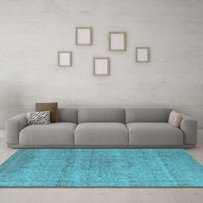 Machine Washable Oriental Light Blue Industrial Rug in a Living Room, wshurb1764lblu