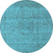 Round Oriental Light Blue Industrial Rug, urb1764lblu