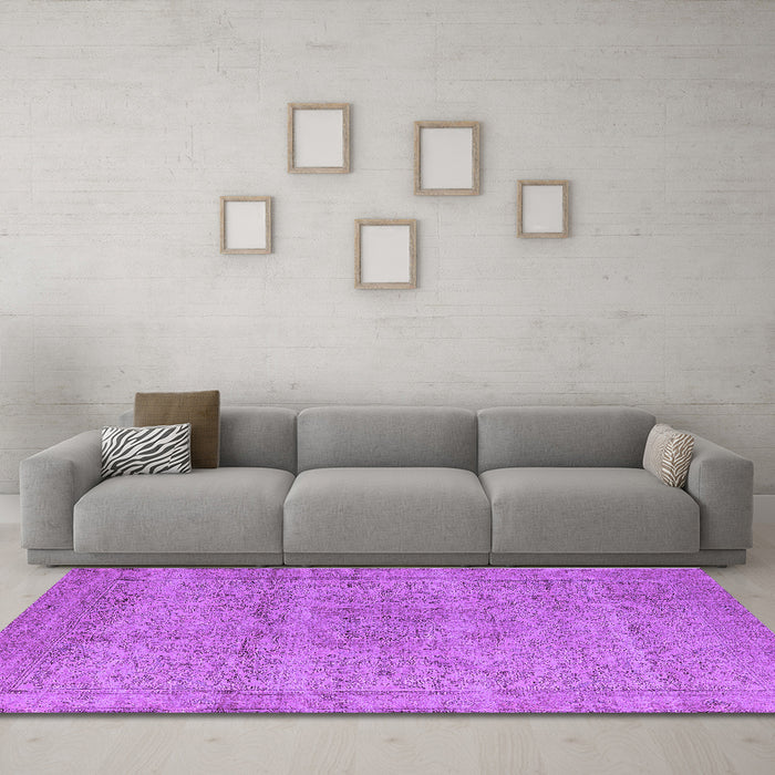 Machine Washable Oriental Purple Industrial Area Rugs in a Living Room, wshurb1764pur