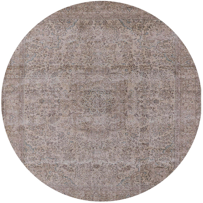 Round Mid-Century Modern Khaki Rose Pink Oriental Rug, urb1764