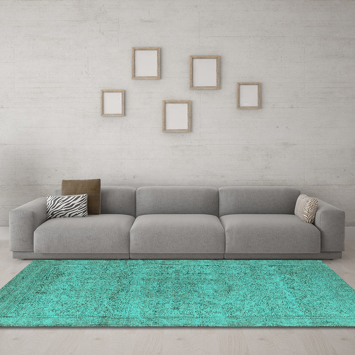 Machine Washable Oriental Turquoise Industrial Area Rugs in a Living Room,, wshurb1764turq