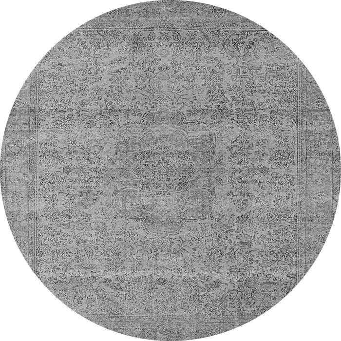 Round Machine Washable Oriental Gray Industrial Rug, wshurb1764gry
