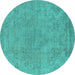 Round Machine Washable Oriental Turquoise Industrial Area Rugs, wshurb1765turq