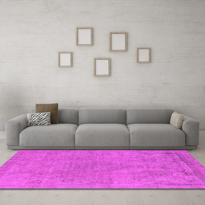 Machine Washable Oriental Pink Industrial Rug in a Living Room, wshurb1765pnk