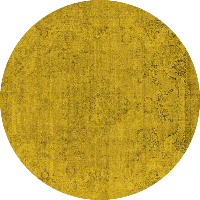 Round Machine Washable Oriental Yellow Industrial Rug, wshurb1765yw