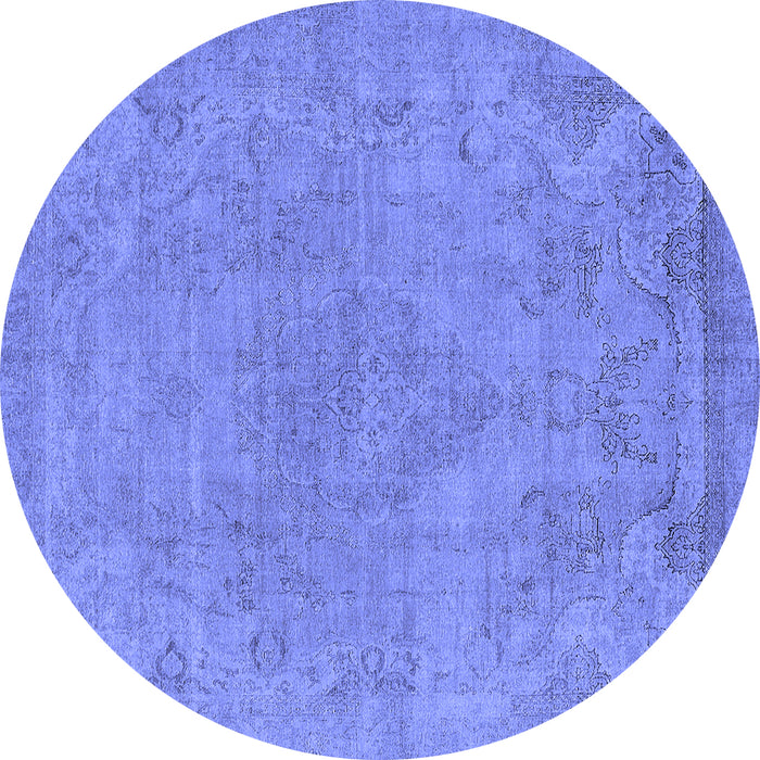 Round Machine Washable Oriental Blue Industrial Rug, wshurb1765blu