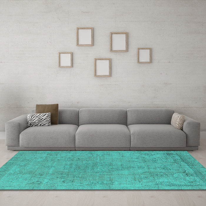 Machine Washable Oriental Turquoise Industrial Area Rugs in a Living Room,, wshurb1765turq