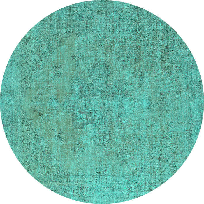 Round Machine Washable Oriental Turquoise Industrial Area Rugs, wshurb1766turq