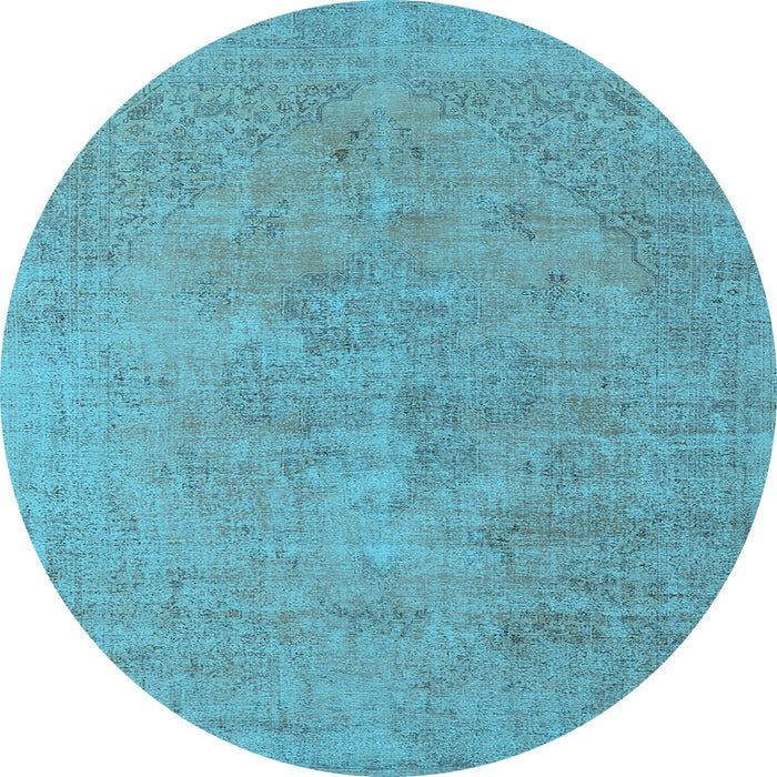 Round Machine Washable Oriental Light Blue Industrial Rug, wshurb1766lblu