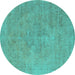 Round Oriental Turquoise Industrial Rug, urb1766turq