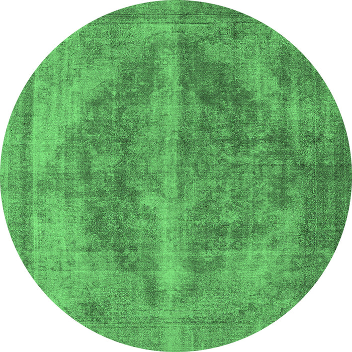 Round Machine Washable Oriental Emerald Green Industrial Area Rugs, wshurb1767emgrn