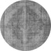 Round Machine Washable Oriental Gray Industrial Rug, wshurb1767gry