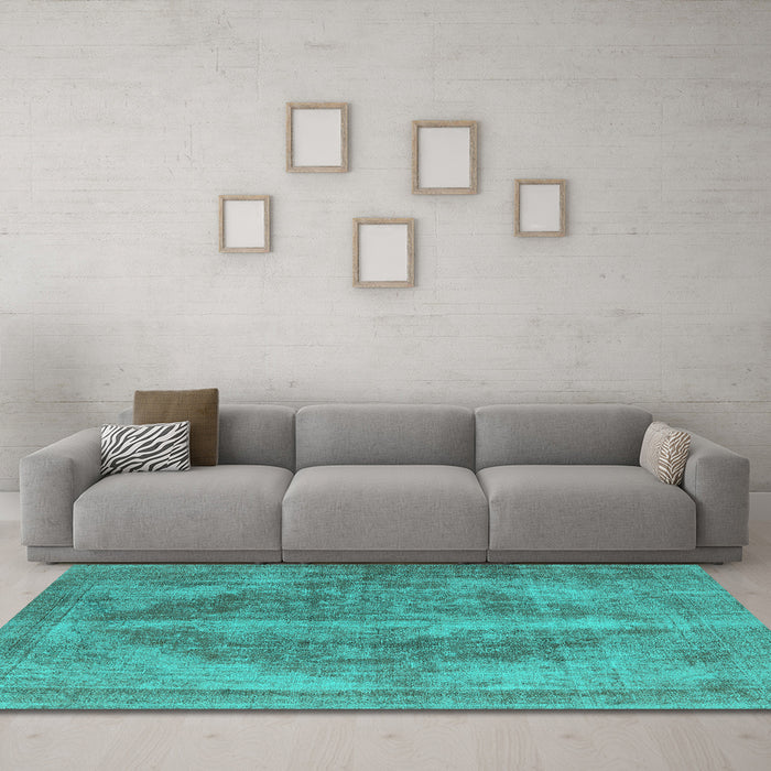 Machine Washable Oriental Turquoise Industrial Area Rugs in a Living Room,, wshurb1767turq