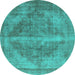 Round Machine Washable Oriental Turquoise Industrial Area Rugs, wshurb1767turq