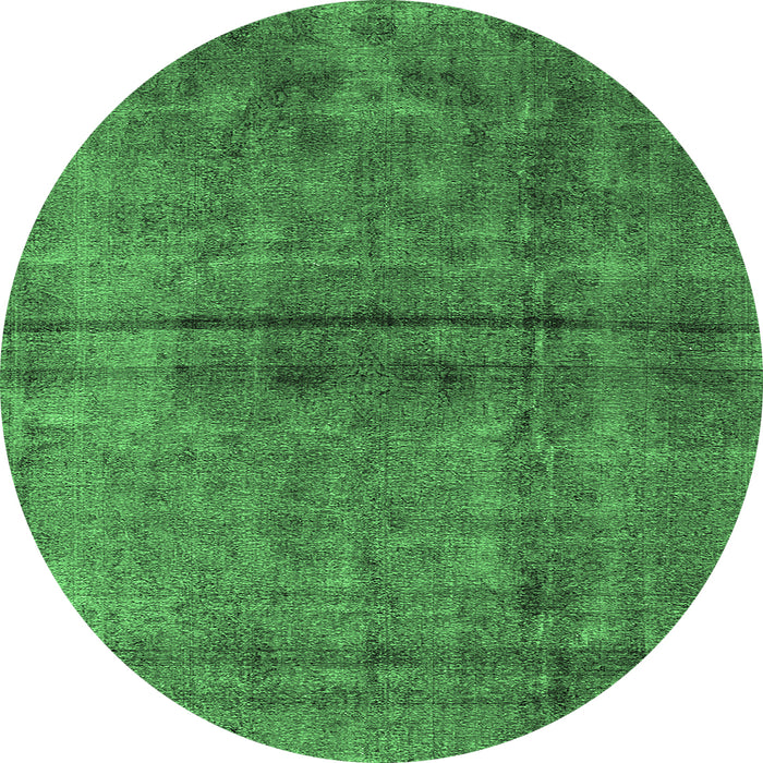 Round Machine Washable Oriental Emerald Green Industrial Area Rugs, wshurb1768emgrn