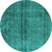 Round Oriental Turquoise Industrial Rug, urb1768turq