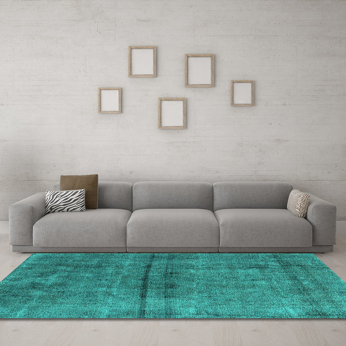 Machine Washable Oriental Turquoise Industrial Area Rugs in a Living Room,, wshurb1768turq