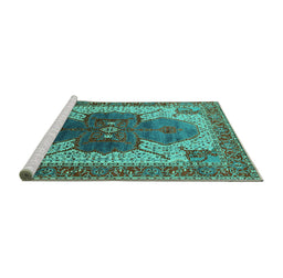 Sideview of Machine Washable Oriental Turquoise Industrial Area Rugs, wshurb1769turq