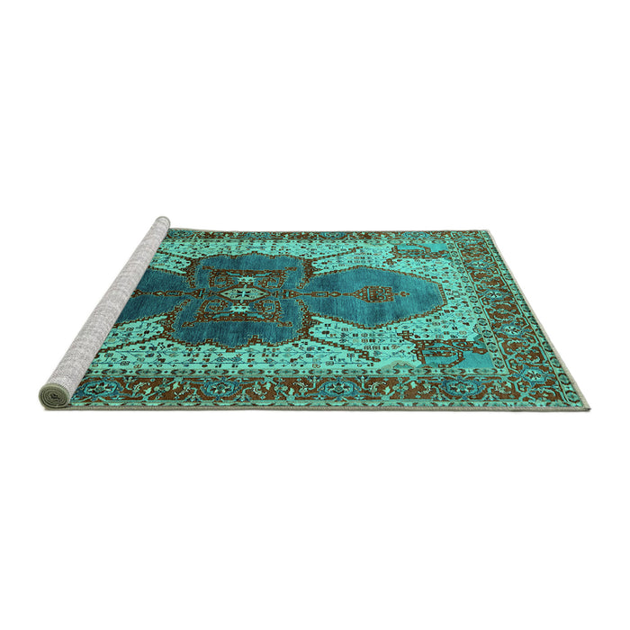 Sideview of Machine Washable Oriental Turquoise Industrial Area Rugs, wshurb1769turq