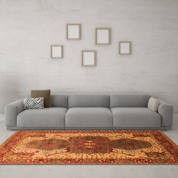 Machine Washable Oriental Orange Industrial Area Rugs in a Living Room, wshurb1769org