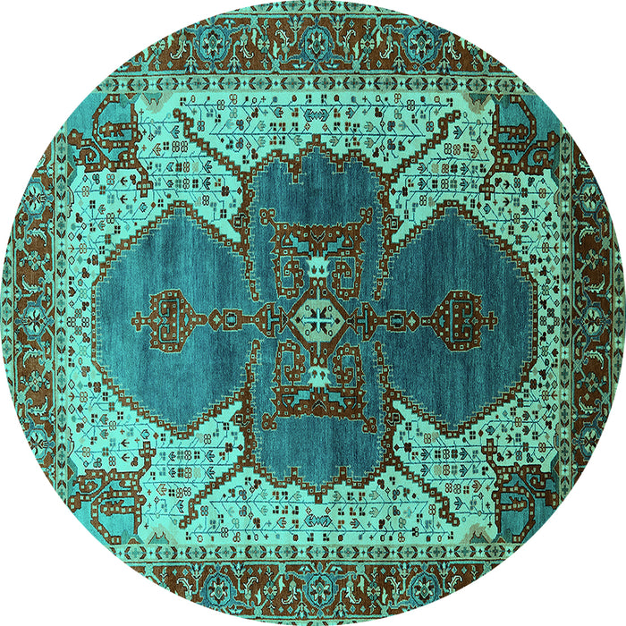 Round Machine Washable Oriental Turquoise Industrial Area Rugs, wshurb1769turq