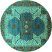 Round Machine Washable Oriental Turquoise Industrial Area Rugs, wshurb1769turq