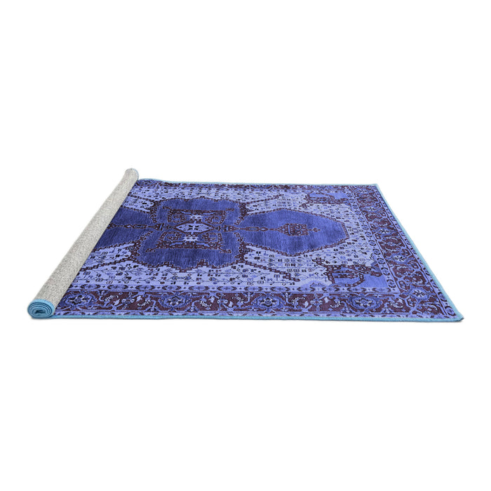 Sideview of Machine Washable Oriental Blue Industrial Rug, wshurb1769blu