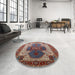 Round Mid-Century Modern Light French Beige Brown Oriental Rug in a Office, urb1769