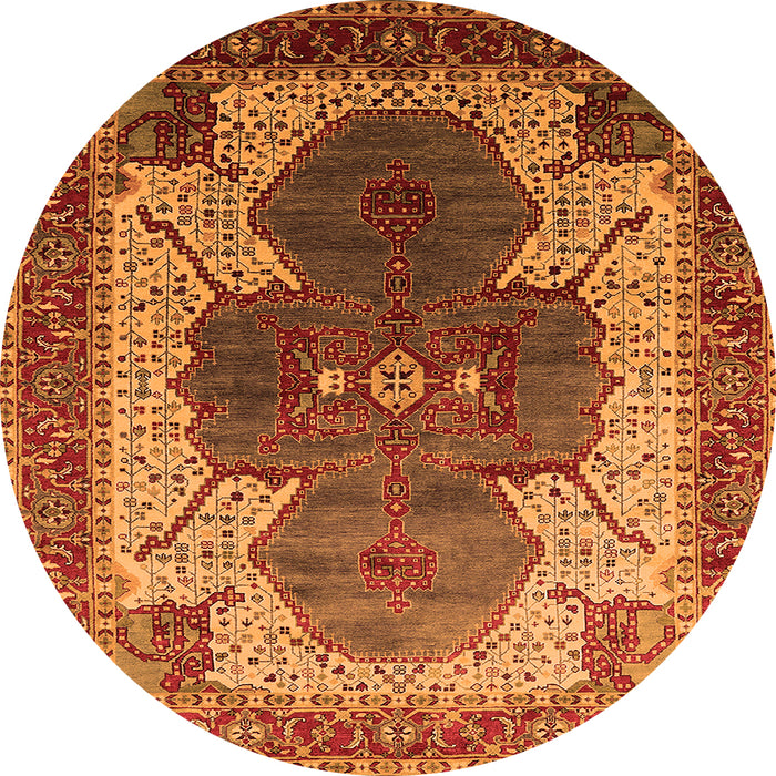 Round Machine Washable Oriental Orange Industrial Area Rugs, wshurb1769org