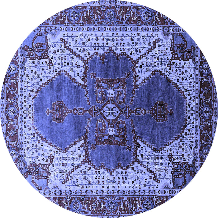 Round Machine Washable Oriental Blue Industrial Rug, wshurb1769blu