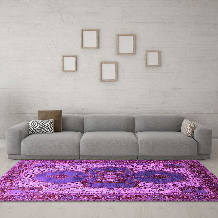 Machine Washable Oriental Purple Industrial Area Rugs in a Living Room, wshurb1769pur
