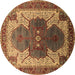 Round Oriental Brown Industrial Rug, urb1769brn