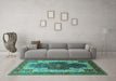 Machine Washable Oriental Turquoise Industrial Area Rugs in a Living Room,, wshurb1769turq