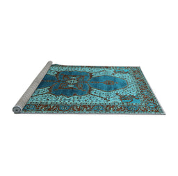 Sideview of Machine Washable Oriental Light Blue Industrial Rug, wshurb1769lblu