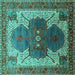 Square Machine Washable Oriental Turquoise Industrial Area Rugs, wshurb1769turq