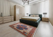 Mid-Century Modern Light French Beige Brown Oriental Rug in a Bedroom, urb1769