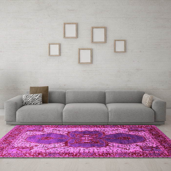 Machine Washable Oriental Pink Industrial Rug in a Living Room, wshurb1769pnk