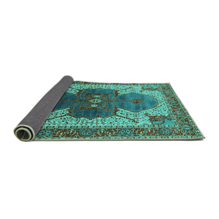 Sideview of Oriental Turquoise Industrial Rug, urb1769turq