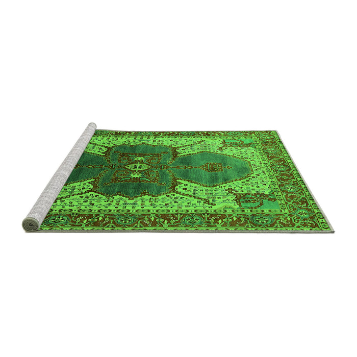 Sideview of Machine Washable Oriental Green Industrial Area Rugs, wshurb1769grn