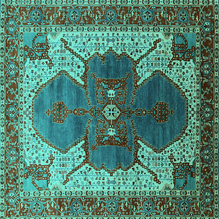 Square Oriental Turquoise Industrial Rug, urb1769turq