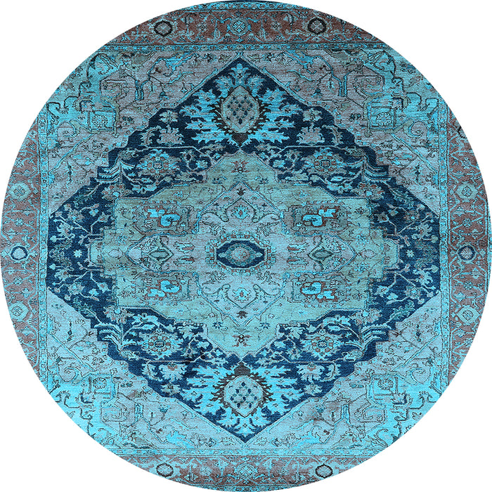 Round Machine Washable Oriental Light Blue Industrial Rug, wshurb1770lblu