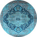 Round Machine Washable Oriental Light Blue Industrial Rug, wshurb1770lblu