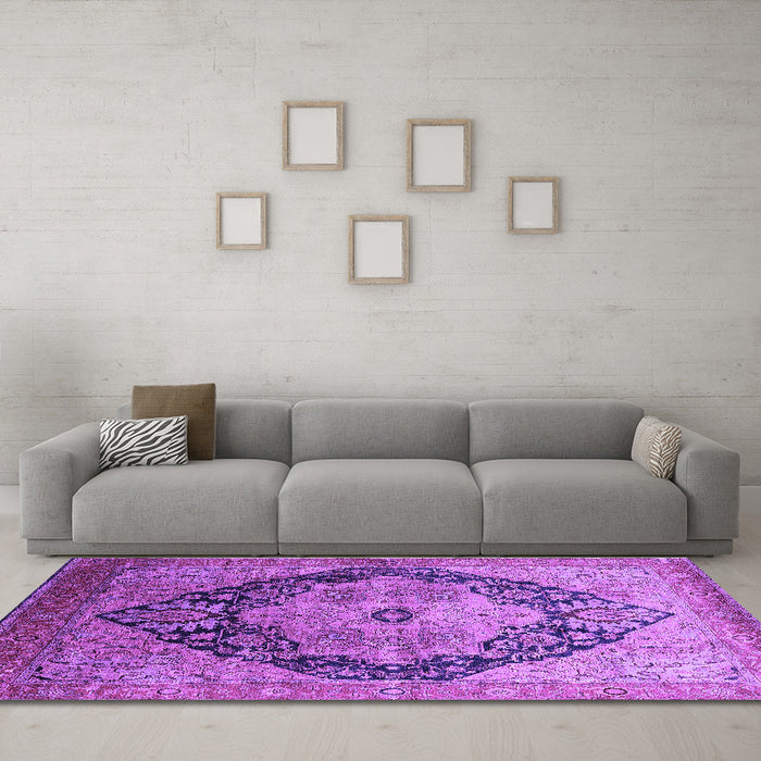 Machine Washable Oriental Purple Industrial Area Rugs in a Living Room, wshurb1770pur