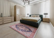 Mid-Century Modern Maroon Purple Oriental Rug in a Bedroom, urb1770