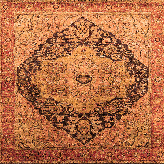 Square Machine Washable Oriental Orange Industrial Area Rugs, wshurb1770org