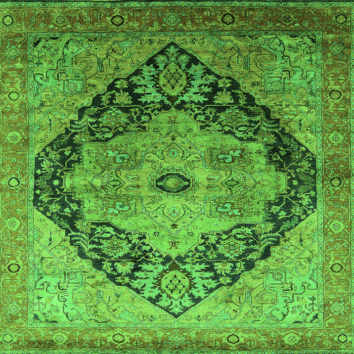 Square Machine Washable Oriental Green Industrial Area Rugs, wshurb1770grn